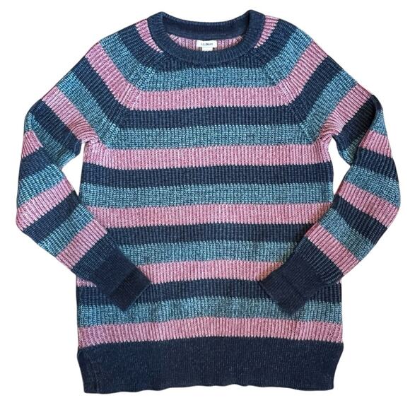 L.L. Bean Women’s Sz S Pink Blue Stripe Pullover Sweater Coastal Cotton - Picture 2 of 10
